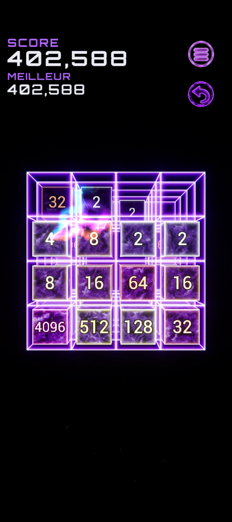 A game in progress with the Nebula cube and the amethyst theme